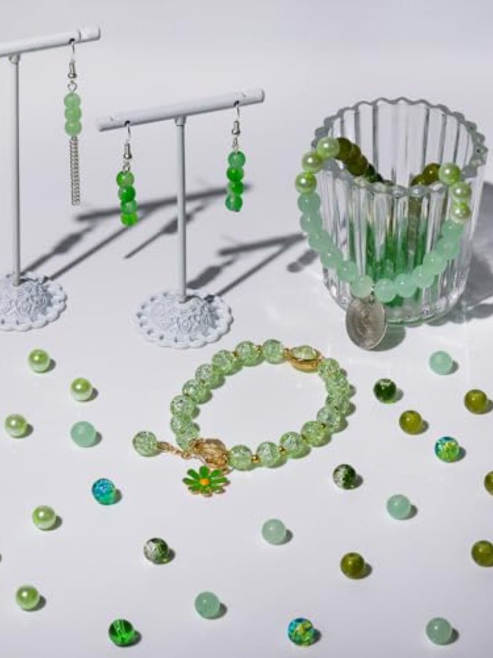 About 1200PCS 6mm Glass Beads Bracelet Making Kit,24 Assorted Green Nature - Picture 3 of 3